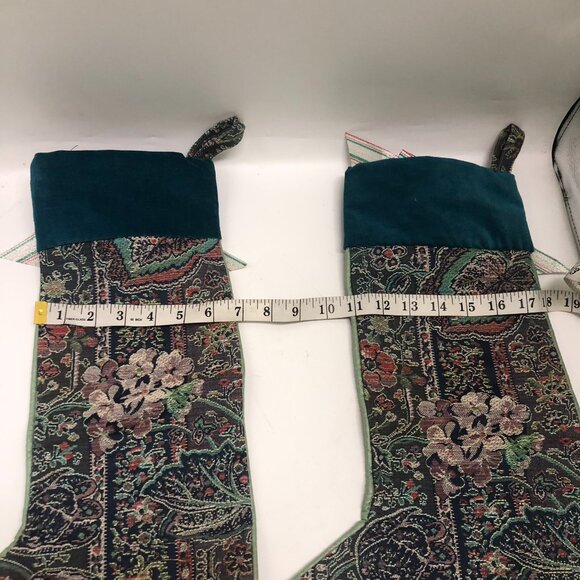 VTG 2 Piece Tapestry Traditional Christmas Stockings Gold Jingle Bell Detail - Picture 7 of 10